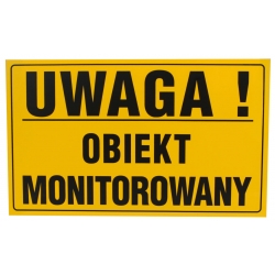 Tablica PCV 20x33cm UWAGA OBIEKT MONITOROWANY