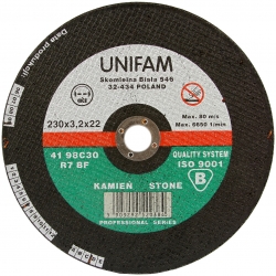 Tarcza do cięcia kamienia UNIFAM 230x3,2 płaska