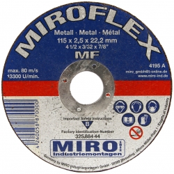 Tarcza do cięcia metalu MIROFLEX 115x2,5 płaska